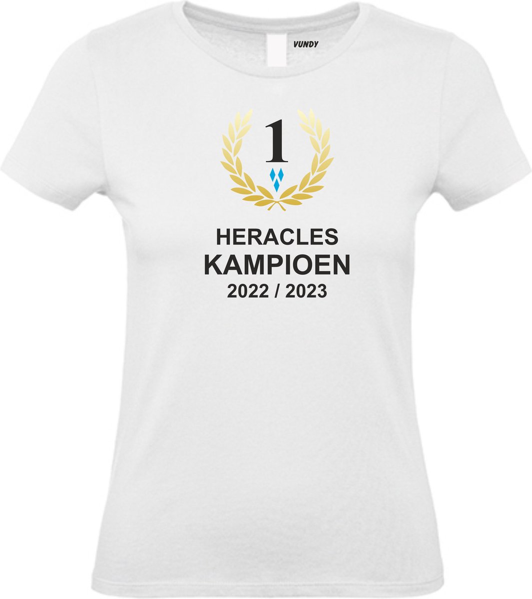 Dames T-shirt Heracles Kampioen 2023 | Heracles Almelo Supporter | Shirt Kampioen Almelo | Kampioensshirt 2022-2028 | Wit | maat XXL
